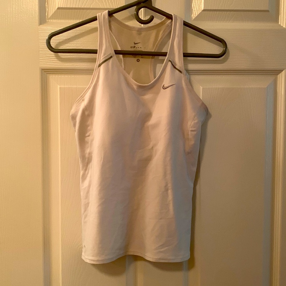 White Nike Dri fit women’s medium tennis tank with built-in bra